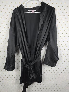 Victorias Secret Satin Silky Robe Black Kimono Lounge ONE SIZE FITS ALL